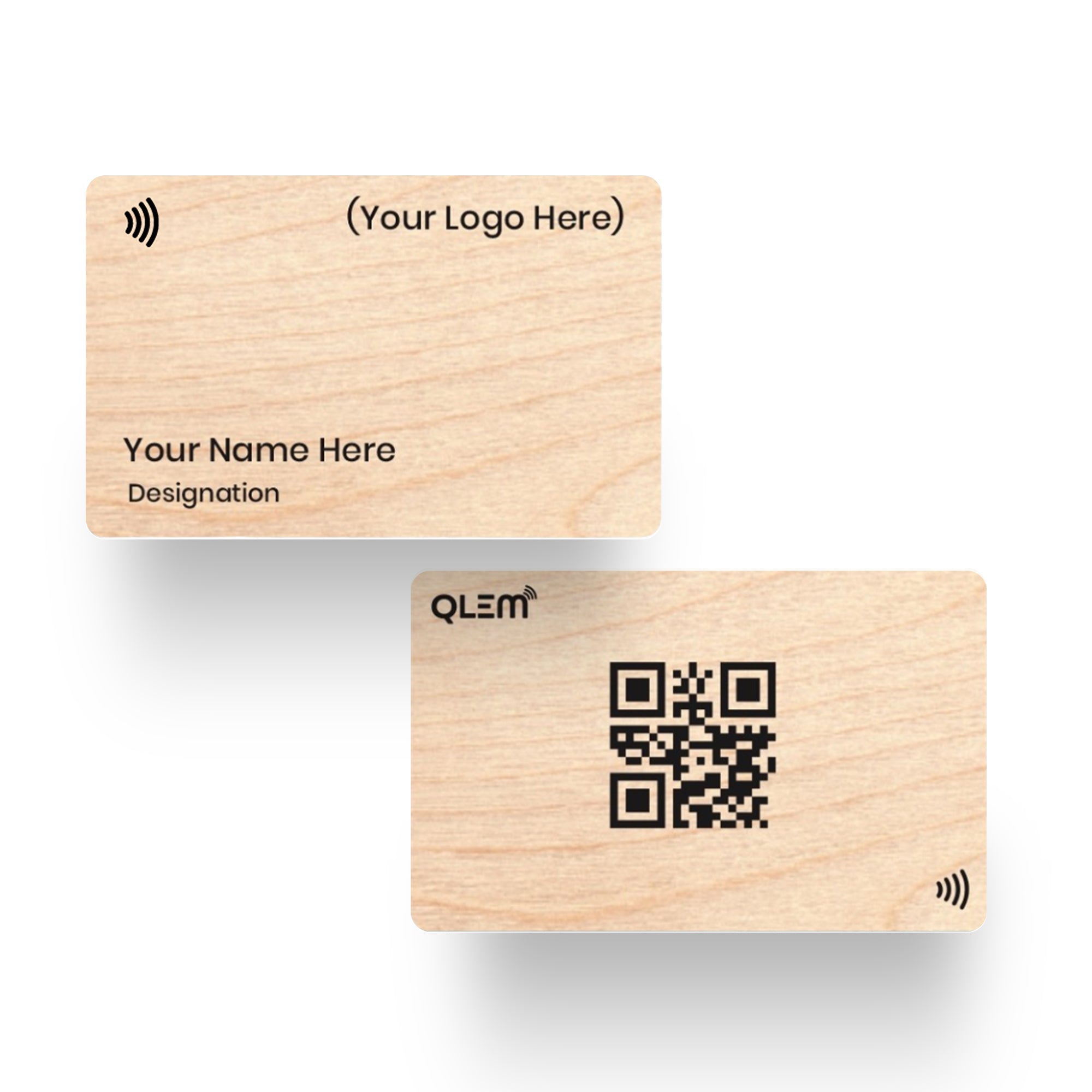 QLEM NFC Smart Business Card - Wooden - Brich (Customized)