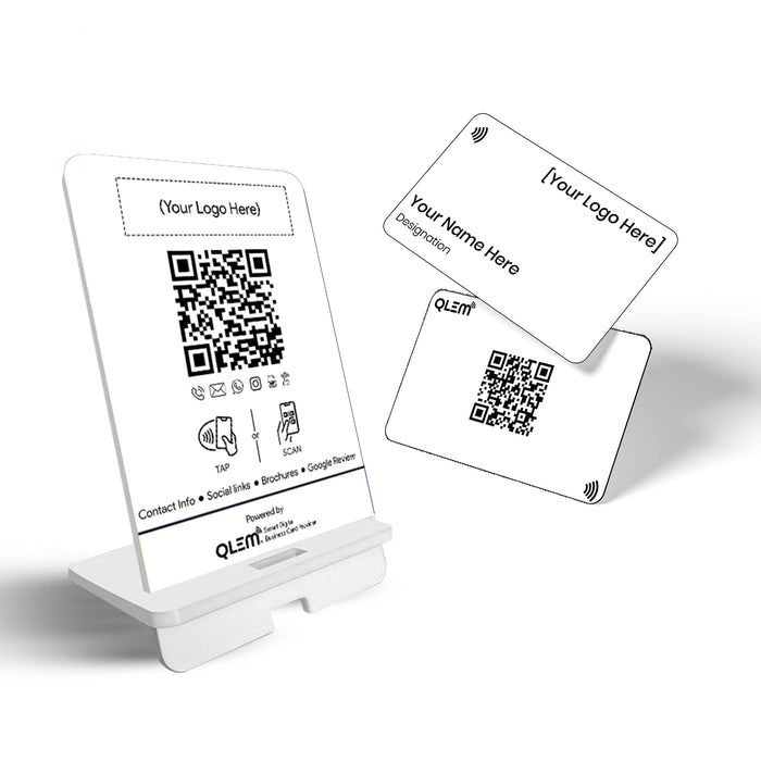 QLEM combo – NFC standee and PVC business card