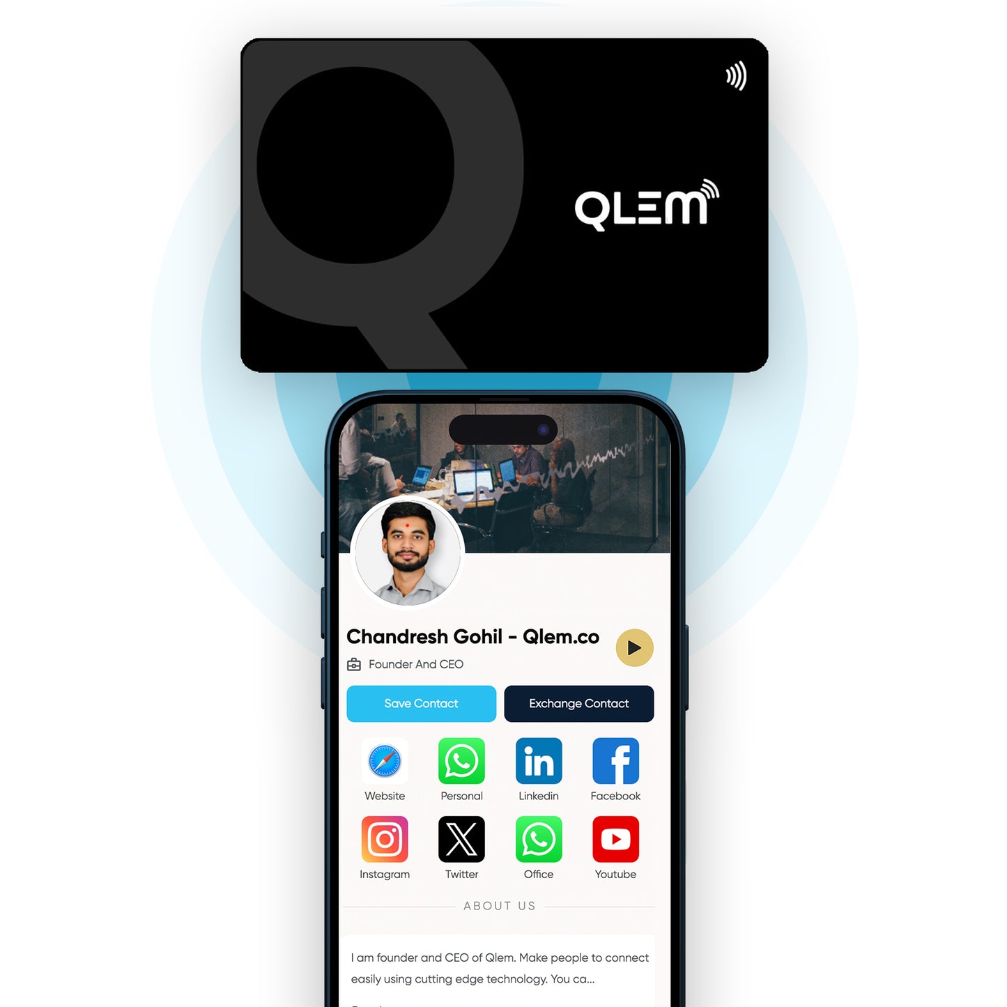 QLEM NFC Smart Business Card - PVC - Black