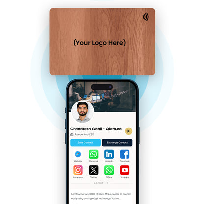 QLEM NFC Smart Business Card - Wooden - Cherry (Premium Customized)