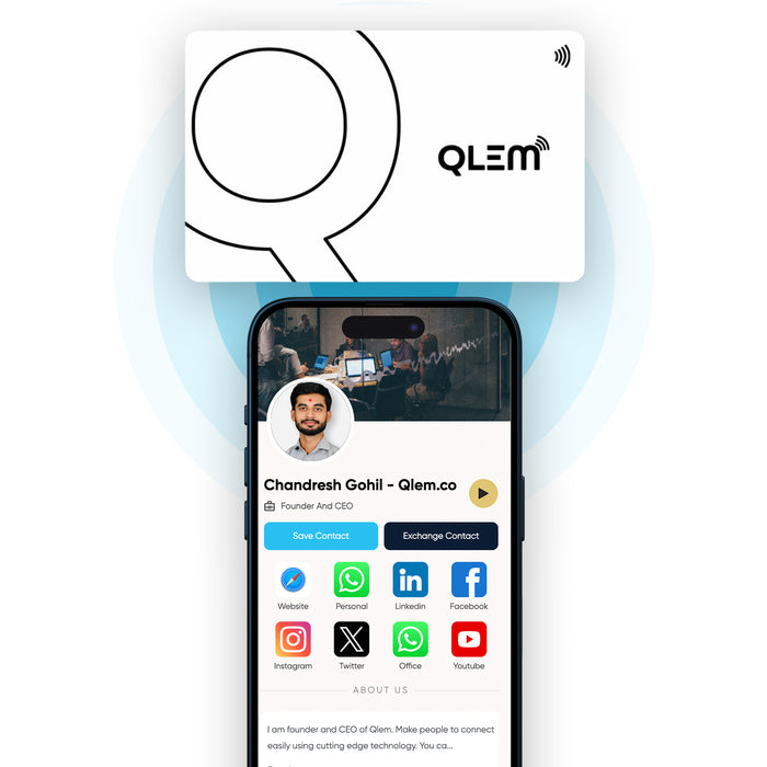 QLEM PVC White NFC smart business card – back with QR code