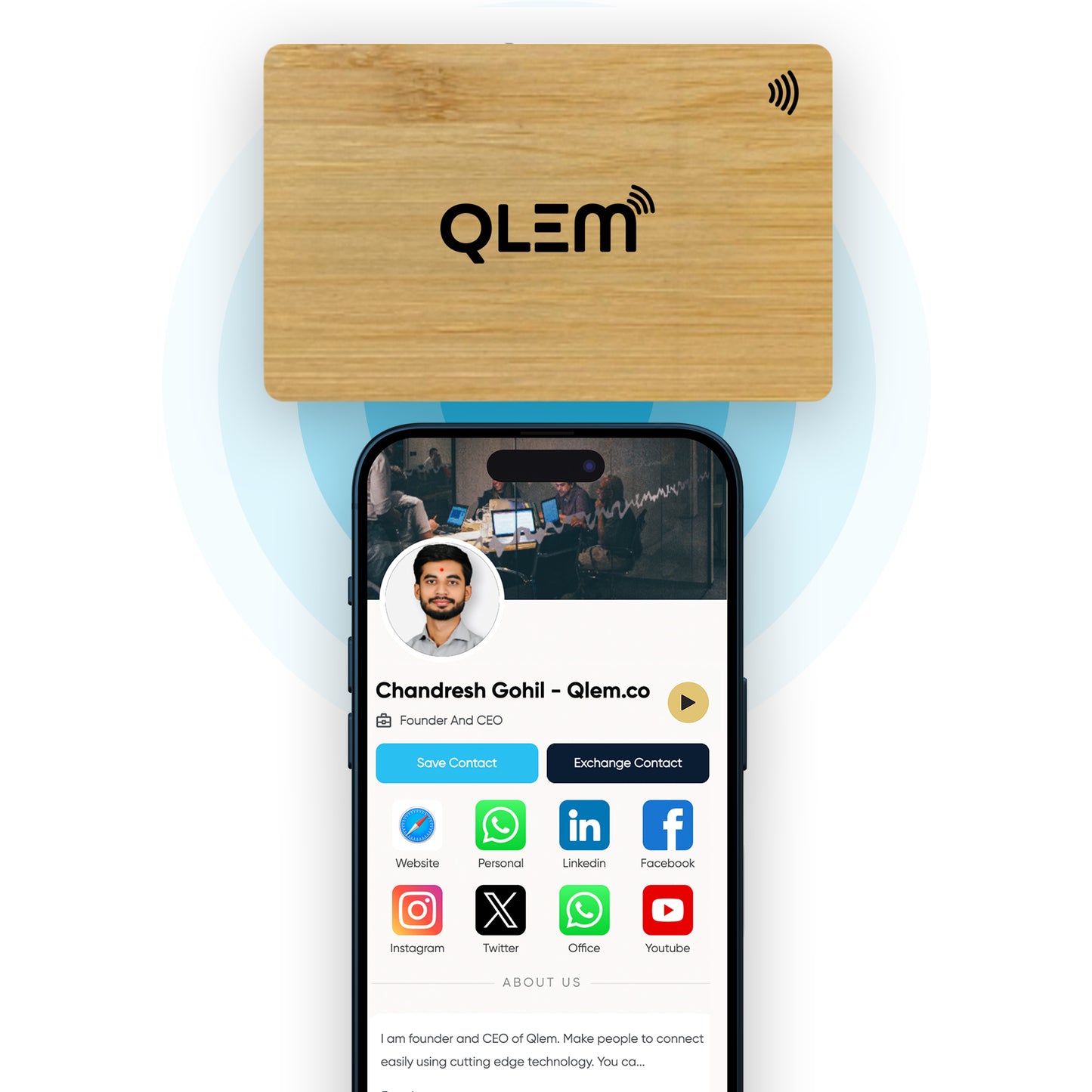 QLEM NFC Smart Business Card - Wooden