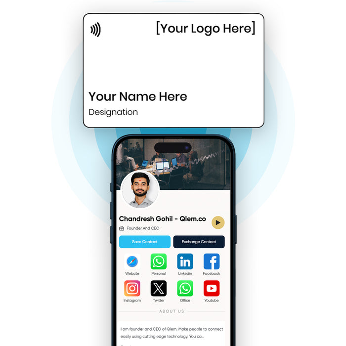 QLEM PVC White (Customized) NFC smart business card – back with QR code