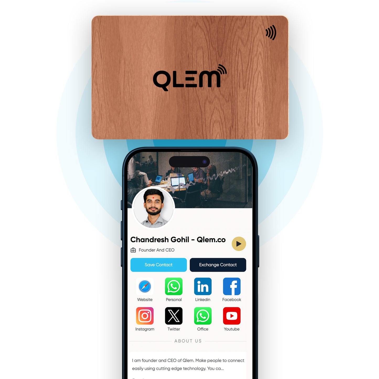 QLEM NFC Smart Business Card - Wooden