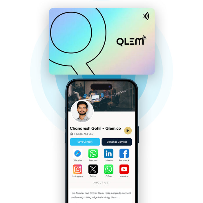 QLEM PVC Rainbow NFC smart business card – back with QR code