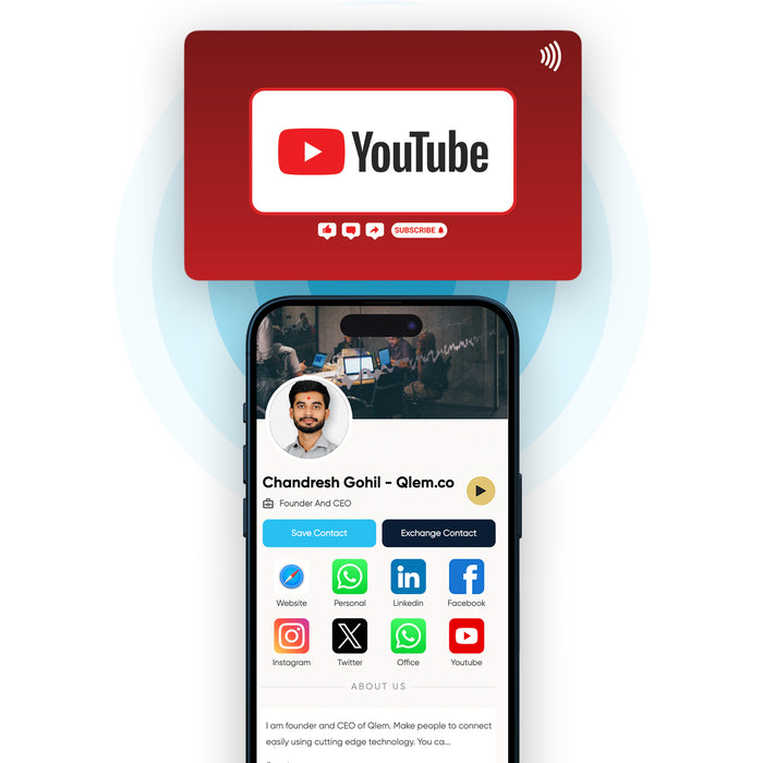 QLEM YouTube NFC social media card with QR code
