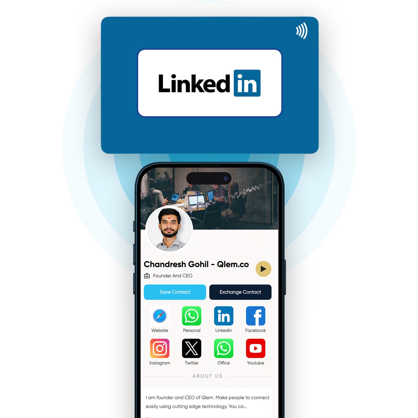 QLEM NFC Smart Card - PVC - Linkdin Social Media Card - (Customized)