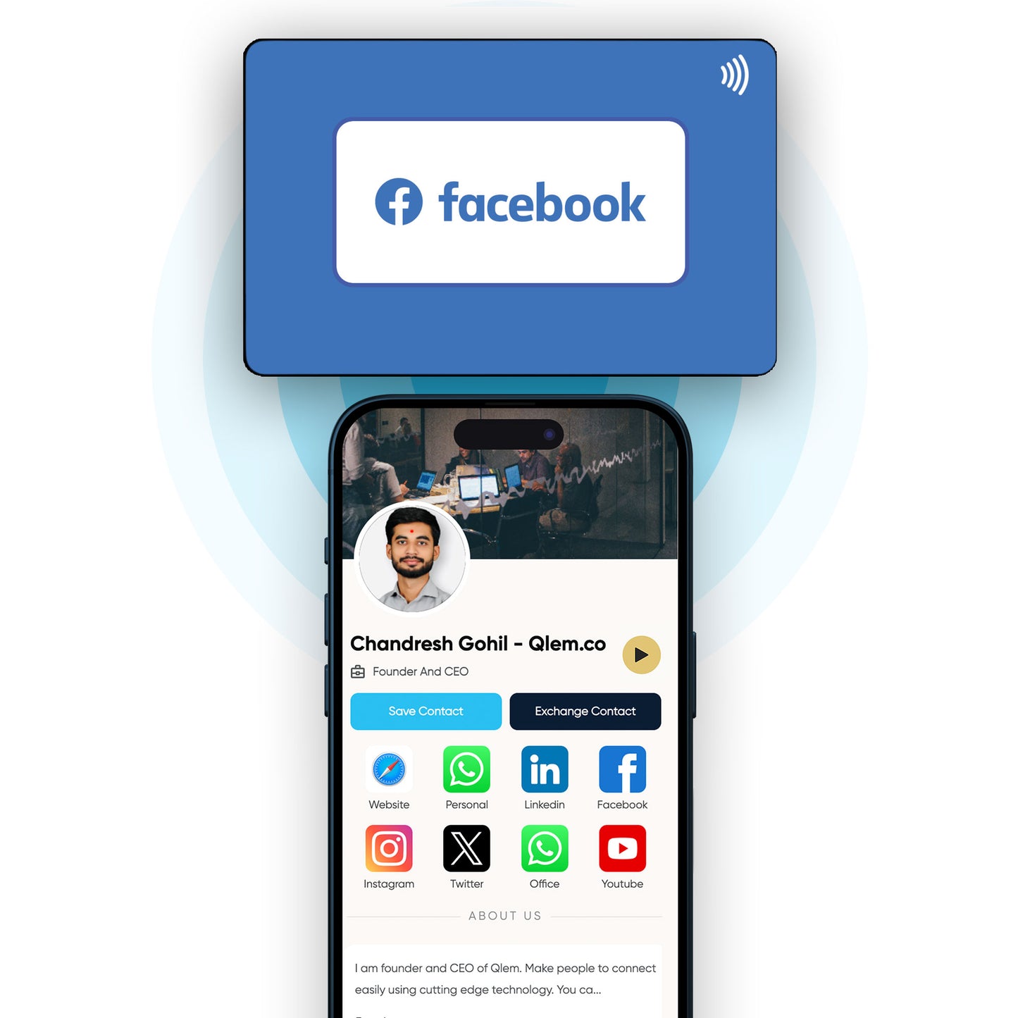 QLEM NFC Smart Card - PVC - Facebook Social Media Card - (Customized)