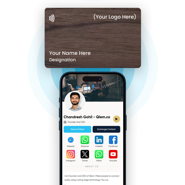QLEM Walnut Wooden (Customized) NFC smart business card – back with QR code