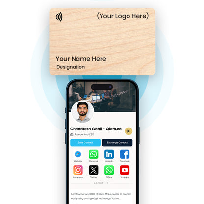 QLEM NFC Smart Business Card - Wooden - Brich (Customized)