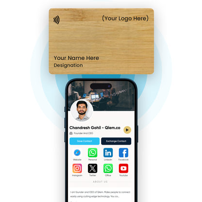 QLEM NFC Smart Business Card - Wooden - Bamboo (Customized)