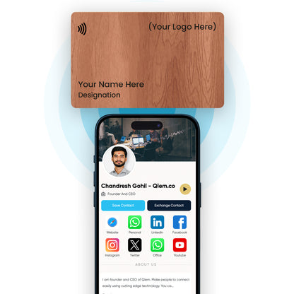 QLEM NFC Smart Business Card - Wooden - Cherry (Customized)