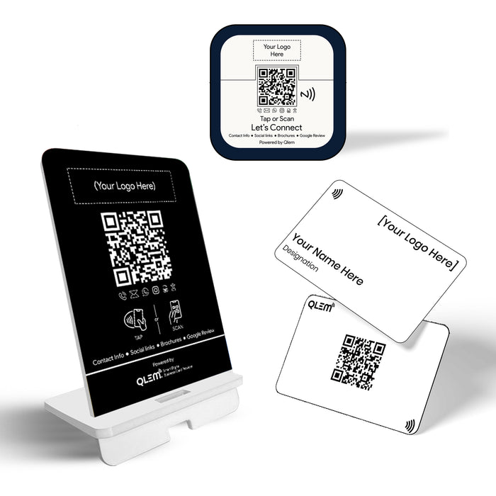 QLEM NFC standee, door tag and PVC card combo