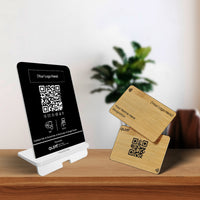QLEM NFC standee and walnut wooden card combo