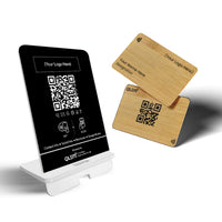 QLEM NFC standee and walnut wooden card combo – view 1