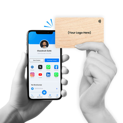 QLEM NFC Smart Business Card - Wooden - Brich (Premium Customized)